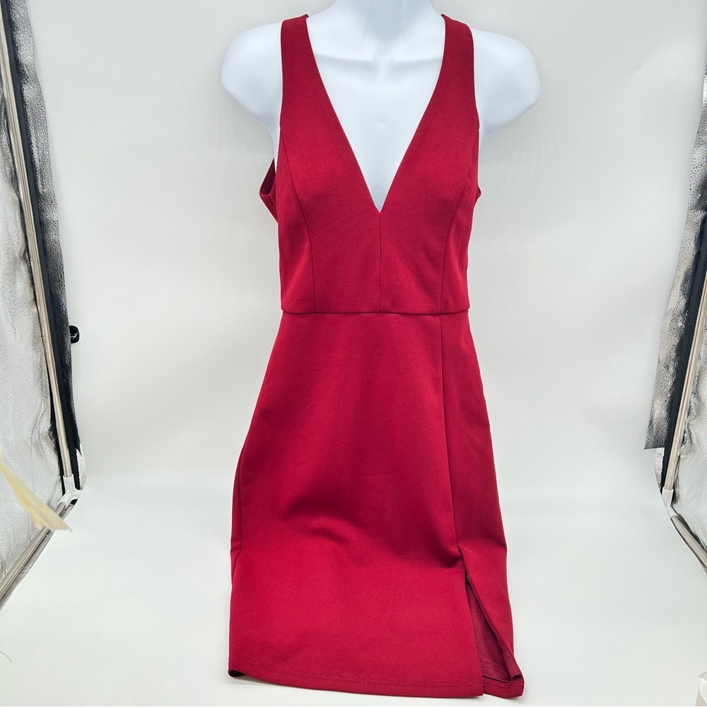 Lulu's Bold Red Backless Dress w/Front Slit Over Left Thigh-Size XS